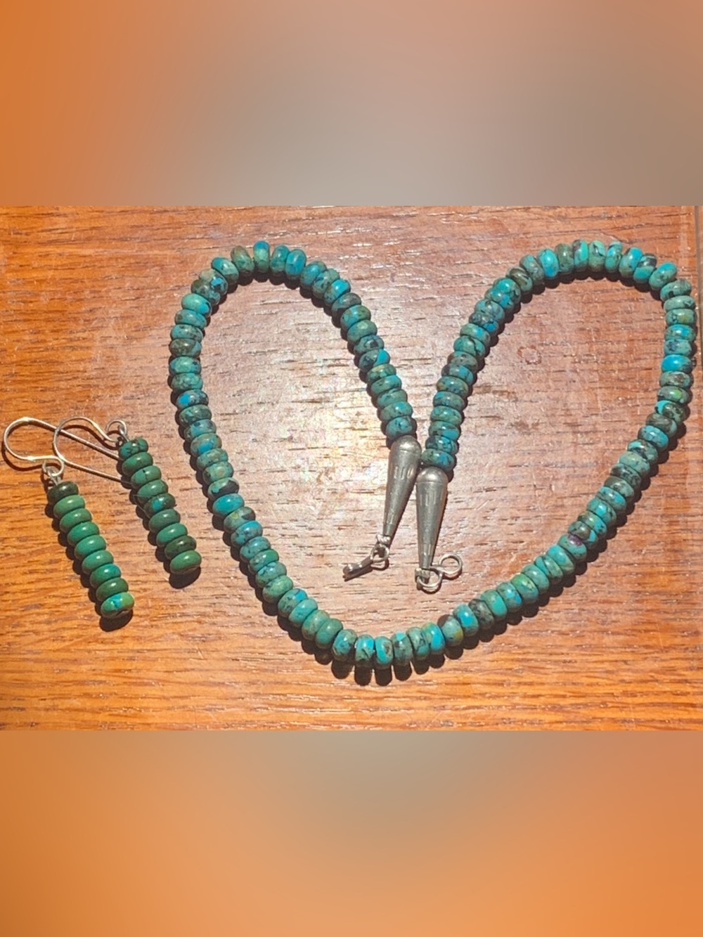 Genuine Turquoise Rondelle Bead Choker Earring Set
